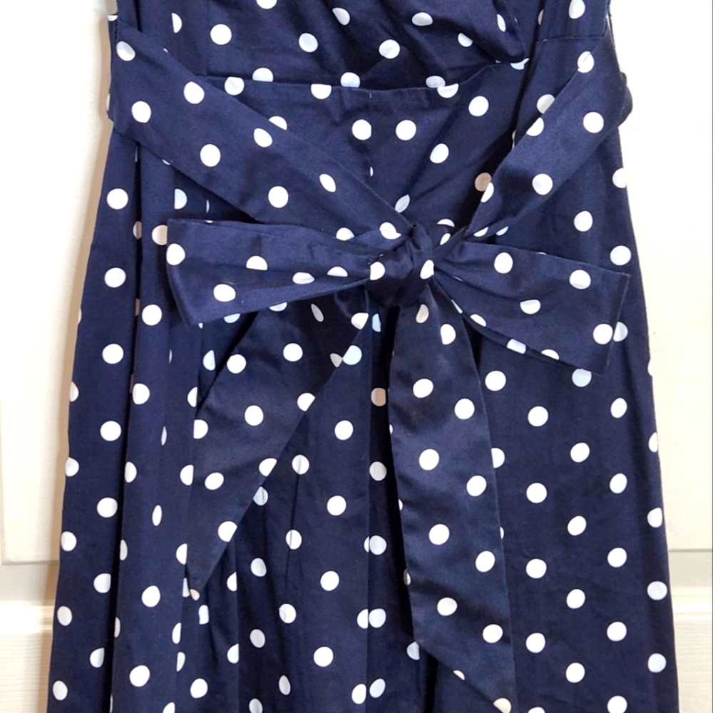 Chaps Sleeveless Navy Blue Dress with White Polka Dots Size 12 - Picture 3 of 6